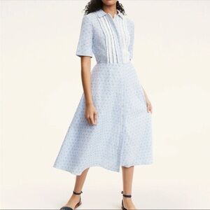 Brooks Brothers Clip Dot Seersucker Blue & White Cottage Core Prairie dress Sz 0